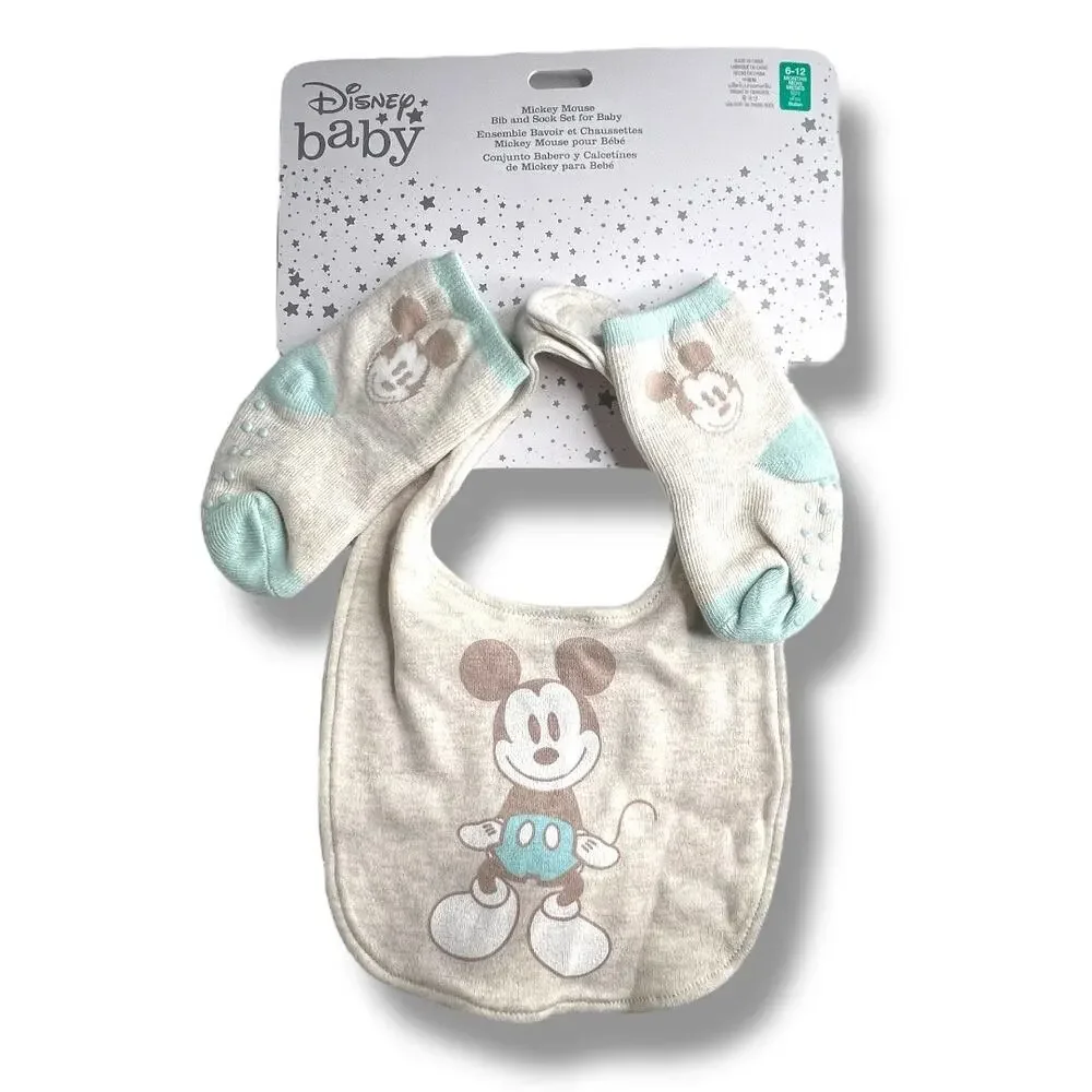 NWOT Disney Baby Mikey Mouse Bib and Sock Set 6-12 months